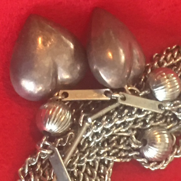 Vintage Silver Puffy Heart Swingy Chain Bracelet - Picture 3 of 8